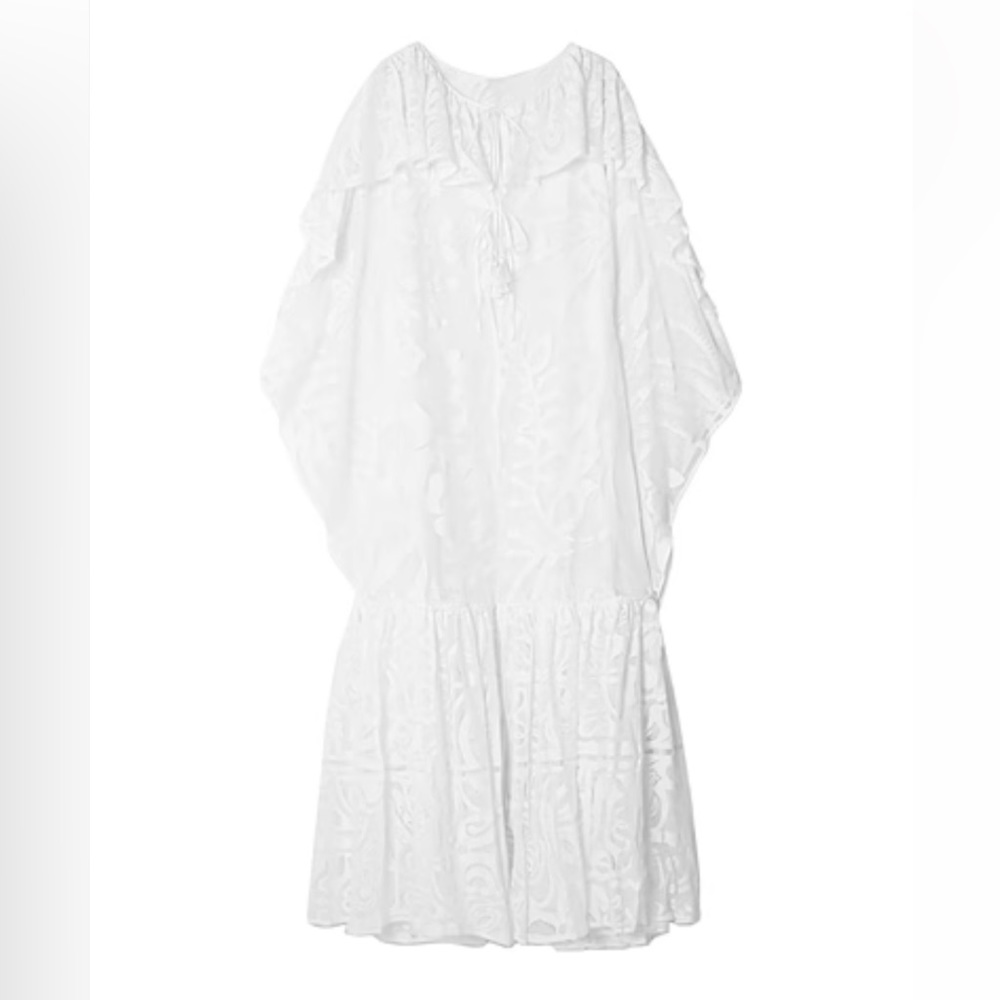 EMILIO PUCCI SAMOA TASSELED RUFFLED COTTON-BLEND LACE KAFTAN IN WHITE